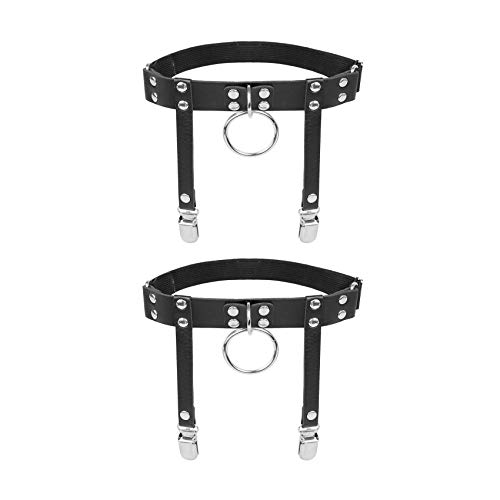 alisikee 2PCs Adjustable O-Ring Leg Garter with Anti-Slip Clips, Elastic Thigh Garters for Women Parties
