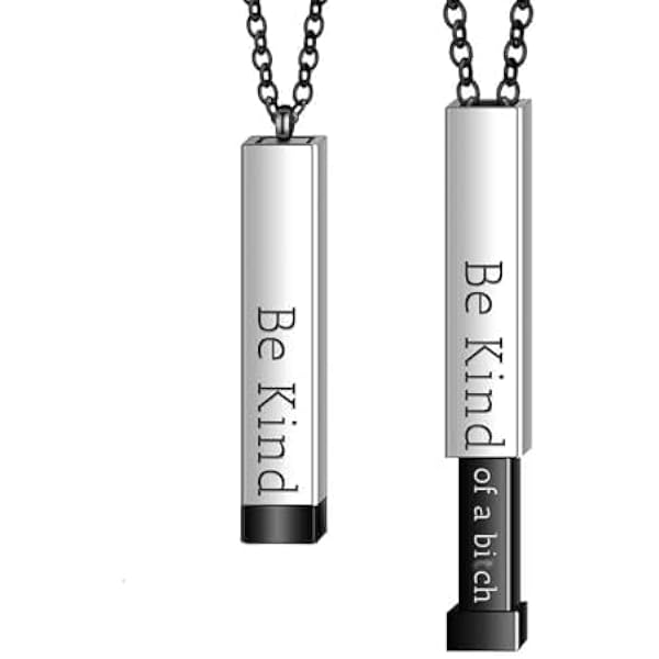 HMOOY Be Kind of a B Necklace for Women, collana con ciondolo a barra verticale in acciaio inossidabile con messaggio ispiratore nascosto (Cilindrico retrattile, Argento