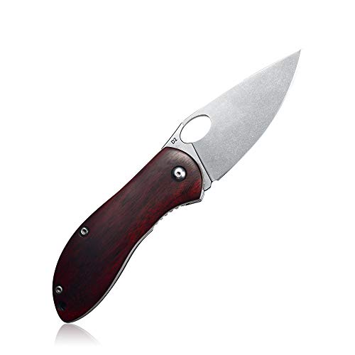 KUBEY Folding Knife, Small Pocket Knife with Wooden Handle, EDC Compact Knife with Razor Sharp Blade and Safety Liner Lock for Hunting Camping Hiking Tool (KU125-1)