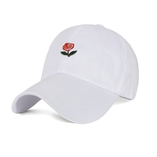 CHOSUR Embroidered Rose Baseball Cap for Women Adjustable Plain Dad Hat Multiple Colors(White)