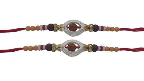 Set of Two Rakhi, Oval Shape White Ring Rudrakhsa Rakhi thread, Raksha bandhan Gift for your Brother, Red Color Thread.