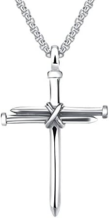 UM Jewelry Women Men Stainless Steel Antique Nail and Wire Cross Pendant Crucifix Necklace