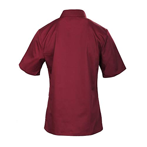 Women's Single-Breasted Chef Coat Short Sleeve Lightweight Chef Jacket, Wine