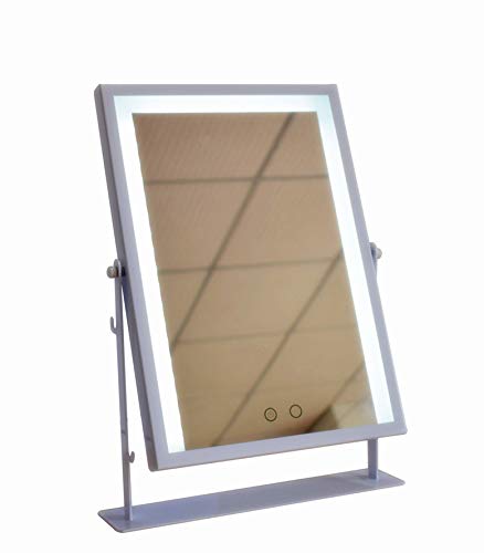 New Hollywood Lighted Vanity Mirror LED Dimmable Makeup Mirror with Lights Desktop Bathroom Mirror 3 Light Source Modes Touch Screen 180° Adjustable Angle (White)