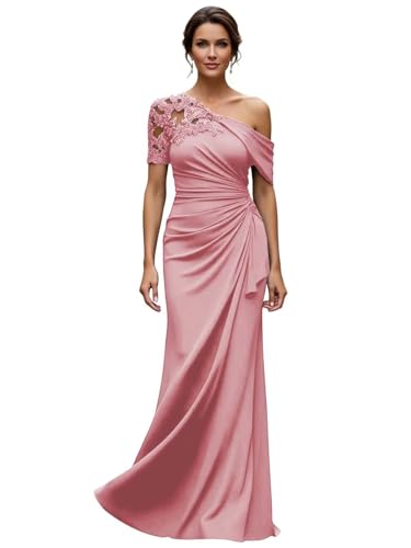 Ruffle Mermaid Mother of the Bride Dress 2026 Long Laces Formal Evening Gowns for Women Wedding Guests Dresses Dusty-Pink at Amazon