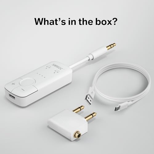 AirFly Bluetooth Adapter Aeroplane for Headphones, Airplane Wireless Audio Transmitter for 2 AirPods AptX Low Latency with 3.5 mm AUX Jack Transmitter, 35 Hours Battery Life for Gym, Travel, White