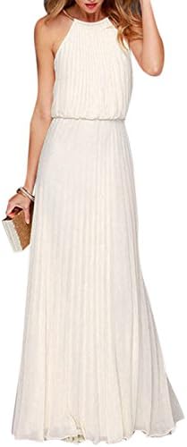 Oufeisha Women Halter Neck Open Back Sleeveless Chiffon Long Maxi Party Dresses