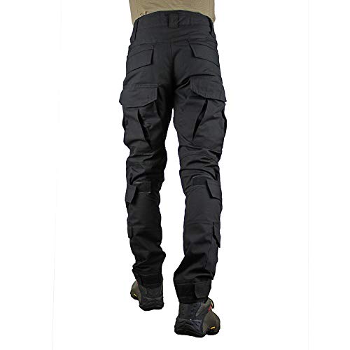 zuoxiangru Men's Multicam Tactical Pants Multi-Pockets Military Camo Outdoor Airsoft Combat Hunting Pants with Knee Pads (Black, US S=Tag 32)