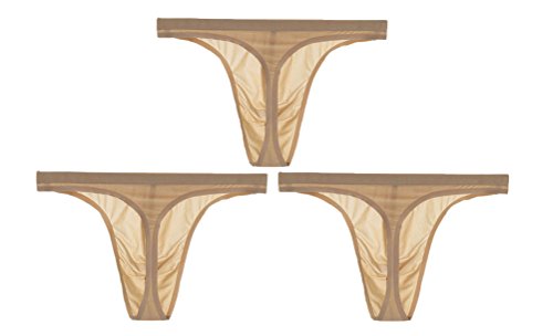Soojun Mens Traceless Sexy Thongs Low Rise Underwear Ice Silk Briefs, Large, 3pcs Khaki