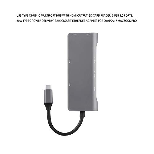 7in1 Type C USB 3.1 To HDMI Rj45 Hub, USB 3.0 Type C Hub Hdmi SD Card Reader to Rj45 Lan Adapter Charger for Macbook - Thumbnail 3
