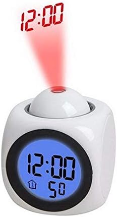 Sinzong Alarm-Clock Backlight Electronic Digital Temperature Voice Display Led Projection Voice Talking Alarm Clock White