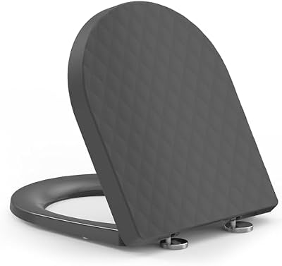 Abattant WC avec frein de chute Forme D, – Cuvette Toilette en PP avec Démontage Rapide, Patins Antidérapants et Gabarit d’installation – Silencieux et Durable, Gris 43,5 * 36,2 cm