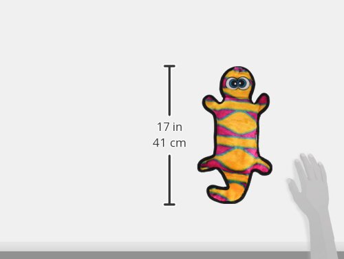 Invincibles Gecko Stuffingless Durable Tough Plush Dog Squeaky Toy with 4 Squeakers by Outward Hound, Large, Red and Orange