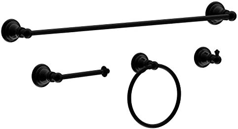 Derengge S-080-OB 4-piece Bathroom Hardware Accessory Set with 24" Towel Bar -Towel ring- Paper holder-Robe hook Matte Black
