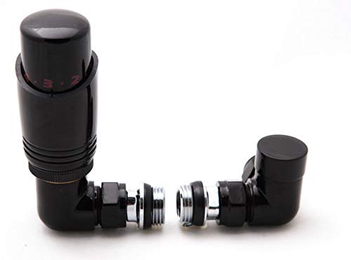 Reina Modal Modern Thermostatic Radiator Valves + Lockshield 1/2" x 15mm - Black, Corner