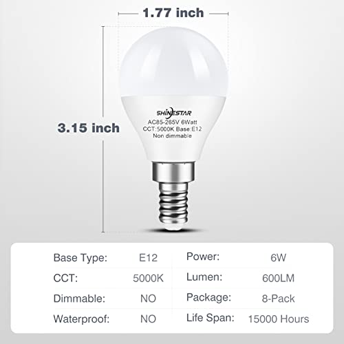 SHINESTAR 8Pack E12 LED Ceiling Fan Light Bulbs 5000K Daylight, Small