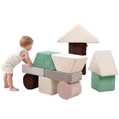 BanaSuper 11-Piece Large Foam Building Blocks for Toddlers, Plush Velvet Stacking & Climbing Toys, Early Learning Construction Play Set, Sensory Indoor Soft Play Gym for Safe Creative Play, Ideal Gift