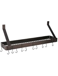 Old Dutch Wall-Mount Bookshelf Pot Rack with Grid & 12 Hooks, Oiled Bronze, 36.25