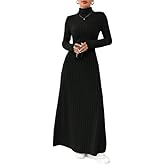 SKAYS Women's 2025 Bodycon Sweater Dress Long Sleeve Ribbed Knit Fall Maxi Turtleneck Slim