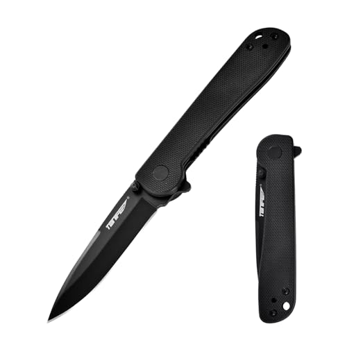 TONIFE Rising Star Coltello Pieghevole da Esterno con Clip da Tasca, Lama 8Cr14MoV e Manico in G10 per Coltelli Piccoli Coltello da Campeggio (Nero + Nero Titanio)