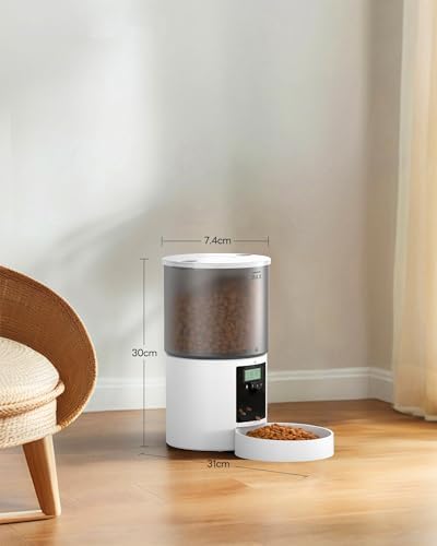 Caixa Automática para Gato: Máquina de Comida para Gato com Temporizador - Comedouro com Comedouro Automático - Dispensador Automático de Comida Seca para Gatos e Cães 4L Branco