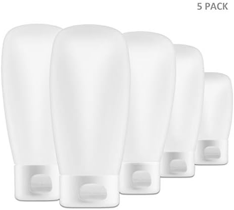 Doubtless Bay Refillable Containers for Cosmetics Travel Toiletry Bottle Set 5 Pack Squeeze Leakproof Liquid Containers from 1oz to 5ozt (soft bottle 5 pack)