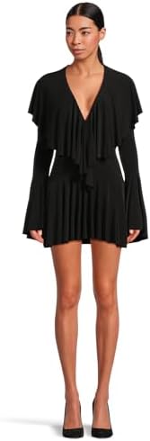 norma kamali long sleeve crewneck mini dress Long Sleeve Deep V Ruffle Mini Dress