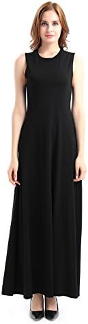 CHUHANG Women's Crew Neck Solid Color Sleeveless Loose Plain Party Homecoming Long Maxi Casual Dress