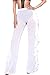 Doqcey Women's Perspective Sheer Mesh Ruffle Pants Swimsuit Bikini Bottom Cover up (Tag L, White)