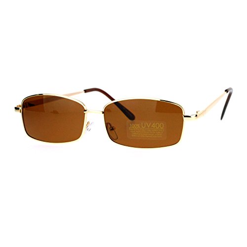 Oval Rectangular Sunglasses Unisex Classic Thin Metal Frame UV 400 Gold