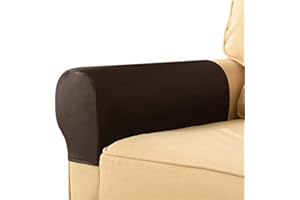 EIVMAX Set of 2 Waterproof PU Leather Stretch Armrest Covers for Chairs and Sofas Armchair Slipcover for Recliner Sofa Anti-Slip Washable Sofa Arm Covers Protector (Dark Brown)