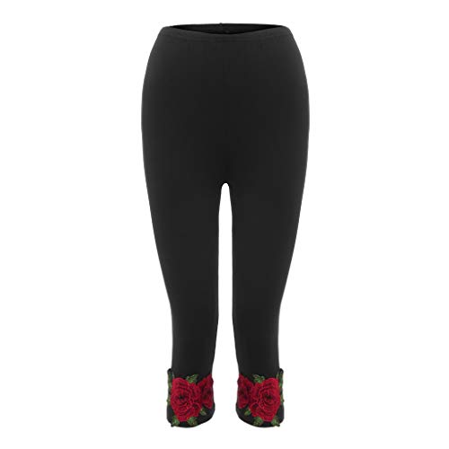 TIFENNY Fashion Shorts for Womens Soft Casual Plus Size High Waisted Rose Applique Print Leggings Pants - Thumbnail 7