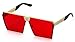Elite Oversized Flat Top Metal Square Sleek Retro Mirrored Oceanic Lens Sunglasses (Red, 66)