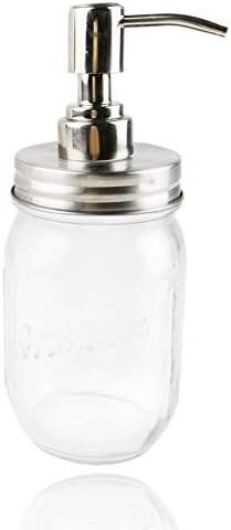 Amory Soap Dispenser | Exotic 16 oz Clear Transparent Glass Soap Dispenser Useful for Fashion Decoration and Bath Utensil | Mason Jar Included | Silver 1300