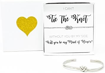 Bridesmaid Gifts - Tie The Knot Maid of Honor Bracelet w/Gift Box & Special Proposal Notecard, Sailor Bridal Party Gift Sets, Adjustable Love Knot Cuff Bracelet (Gold, Rose Gold, Silver)