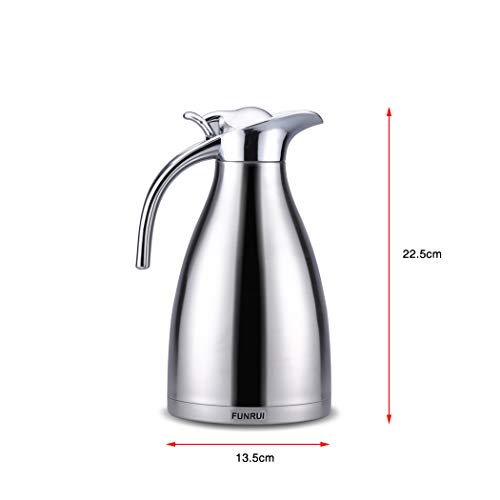 FUNRUI Vacuum Insulated Jug Thermal Carafe Stainless Steel Double Wall Insulation Pot for Coffee Juice Milk Tea Beverages (1L Silver)