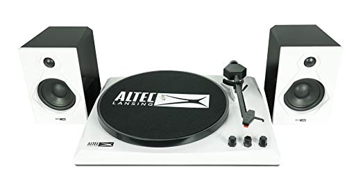Altec Lansing ALT-900 Vinyl Record Player Turntable with Bluetooth and Dual Stereo Speakers, 2-Speed, 33 1/3 and 45 RPM, Black/White