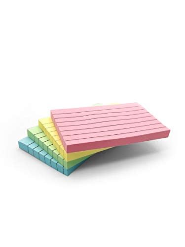 Evergreen Goods 12 Pack Pastel Sticky Notes | Large Lined Sticky Notes for to Do Lists & Revision Supplies | 76 x 127mm (3" x 5") 100 Sheets per Pad | Memo Pads for Office, School, Meetings