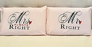 American Pillowcase 27?-18? Pink Soft Printed Pillowcase Pack of 2- Mr. Right and Mrs. Always Right