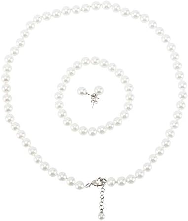 LEILE Hand Knotted Glass Imitation Pearls Necklace Bracelet Ear Studs 3 Piece Suit