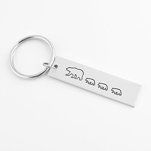 Bear with Three Cubs Keychain - Hand Stamped Aluminum and Stainless Steel