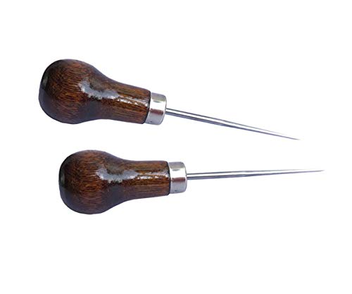 ZLKSKER (Pack of 2) Wooden Handle Scratch Awl for Leather Punch Hole or DIY Handmade (Gourd Awl) (2)