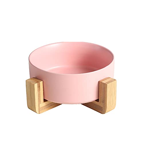 SP SEMPRE+ Pink Porcelain & Bamboo Raised Pet Bowl for Dogs & Cats (15.5 cm, Single)