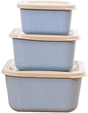 ChanYYw 3Pcs Student Lunch Box,Healthy Adult Kid Wheat Straw Bento Box Kitchen Crisper Food Storage Organizer Sushi Container Bowl Blue