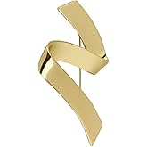 Elegant Ribbon Brooch Pin for Women Ladies 14k Gold Plated Minimalist Wave Curved Line Lapel Pins for Dress Suit Accessories Trendy Jewelry Boutonniere Corsage Wedding Party