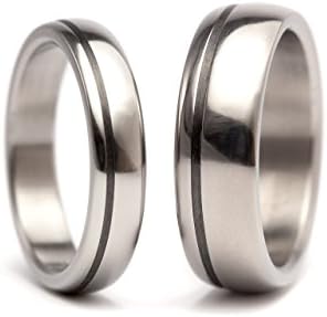 Set of two titanium and carbon fiber wedding bands. Unique polished rings. Water resistant and hypoallergenic. (00334_4N7N)