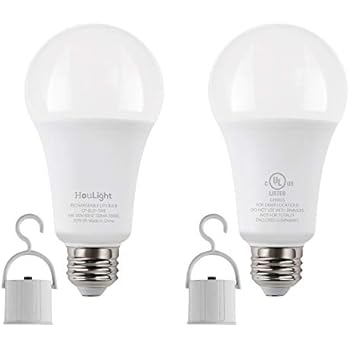 HouLight 5W Rechargeable Emergency LED Light Bulbs with Back Up Battery for Power Outage, Camping, Hurricane, Disaster Planning, 40W Equivalent (5000K Daylight White, 2-Pack)