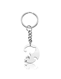 Jovivi - Llavero personalizable con nombre grabado personalizado, 2 piezas, acero inoxidable, color blanco y negro