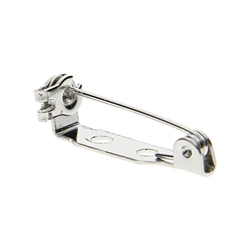 KeyZone 100 Pieces Silver Tone 0.75 Inch Locking Pin Backs Clasp Brooch for Badge Crafts, Jewelry Crafting - Thumbnail 2