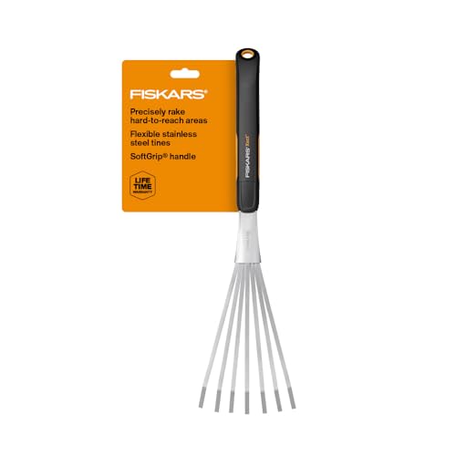 Fiskars Xact Hand Rake, Heavy Duty Gardening Hand Tool with Ergonomic Handle an…